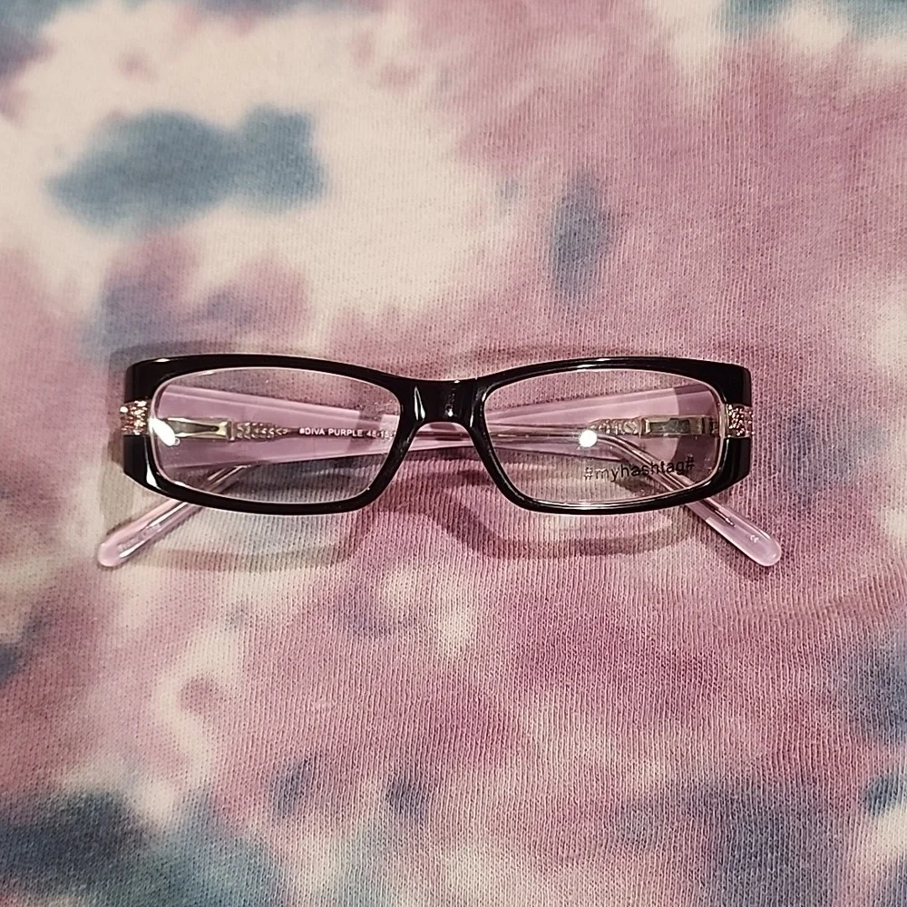 #MYHASHTAG# - Classy Black and Purple with Pink Rhinestones Girls eyeglass frame